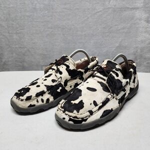 Twisted X Cow Print Shoes Womens Size 9.5 Real Fur Leather Black White Slip On